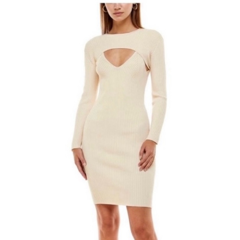 Elegant Cream Ribbed Dress